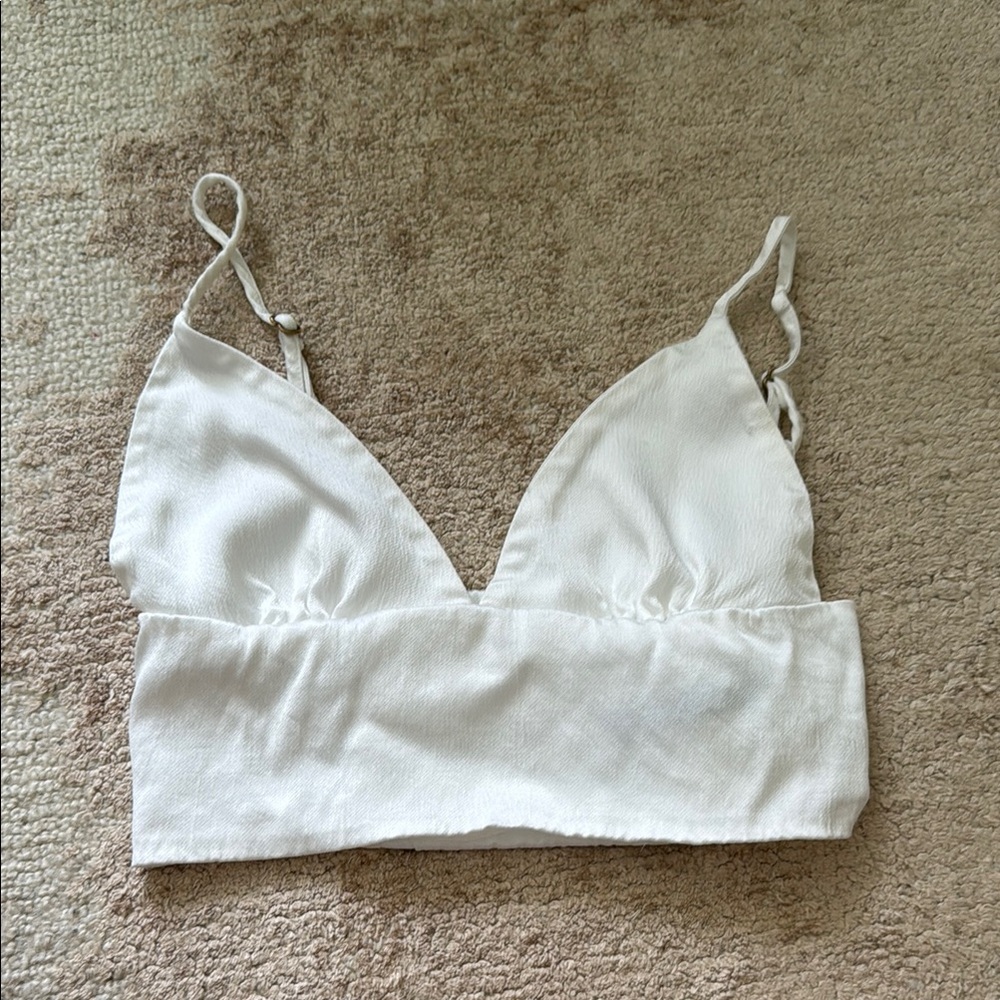 White silky triangle bralette crop top size XS